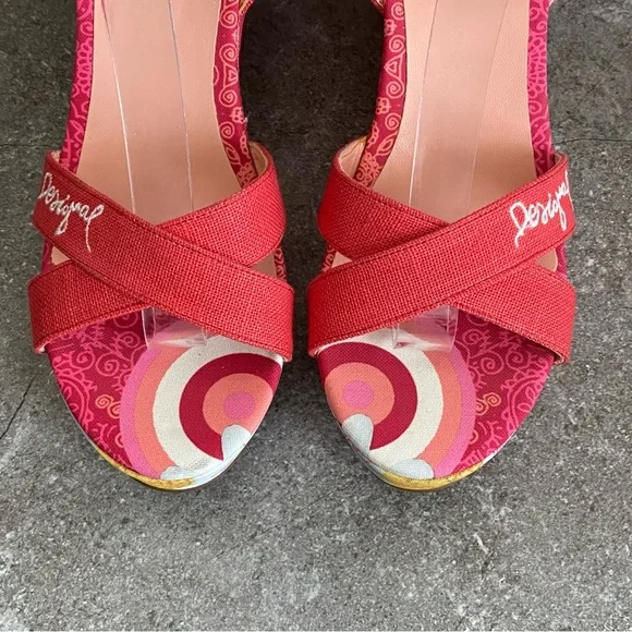 Desigual Red and Multicolor Platform Sandals - Picture 6 of 11